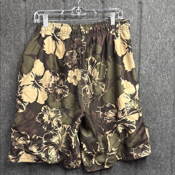 OP Green and Brown Board Shorts with Tropical Floral Design - Picture 3 of 4